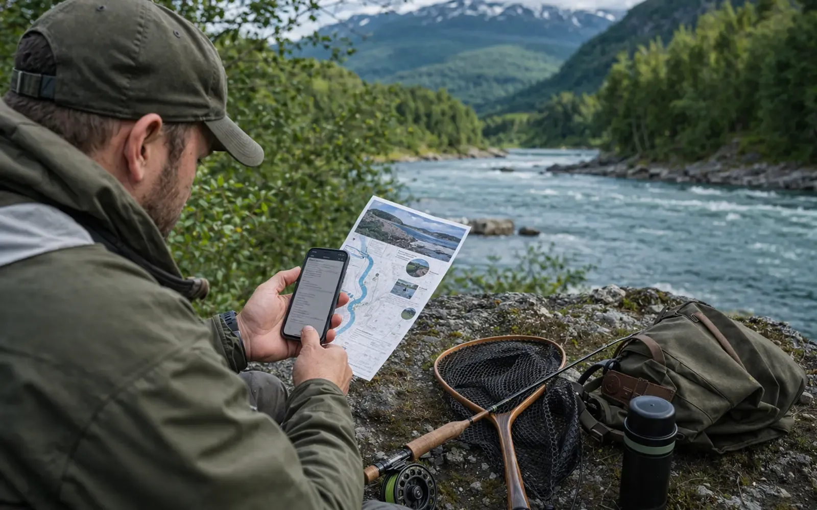 To kvitteringer ligger på bordet, en for fiskeravgift og en for lokalt fiskekort
